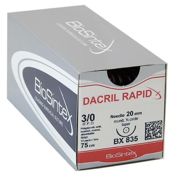 Dacril rapid(BX8159),Полігліколід, USP 5/0(M1),45см, зв.-ріж. 12 мм, 3/8 кола